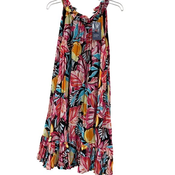 crown & ivy NWT Tropical Ruffle-Neck Swing Dress M — Resort Wear - Picture 1 of 7